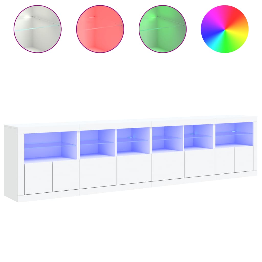 Komoda s LED svjetlima bijela 283x37x67 cm