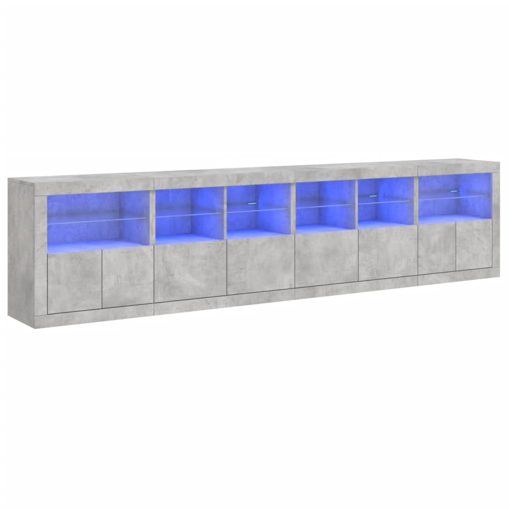 Komoda s LED svjetlima siva boja betona 283x37x67 cm