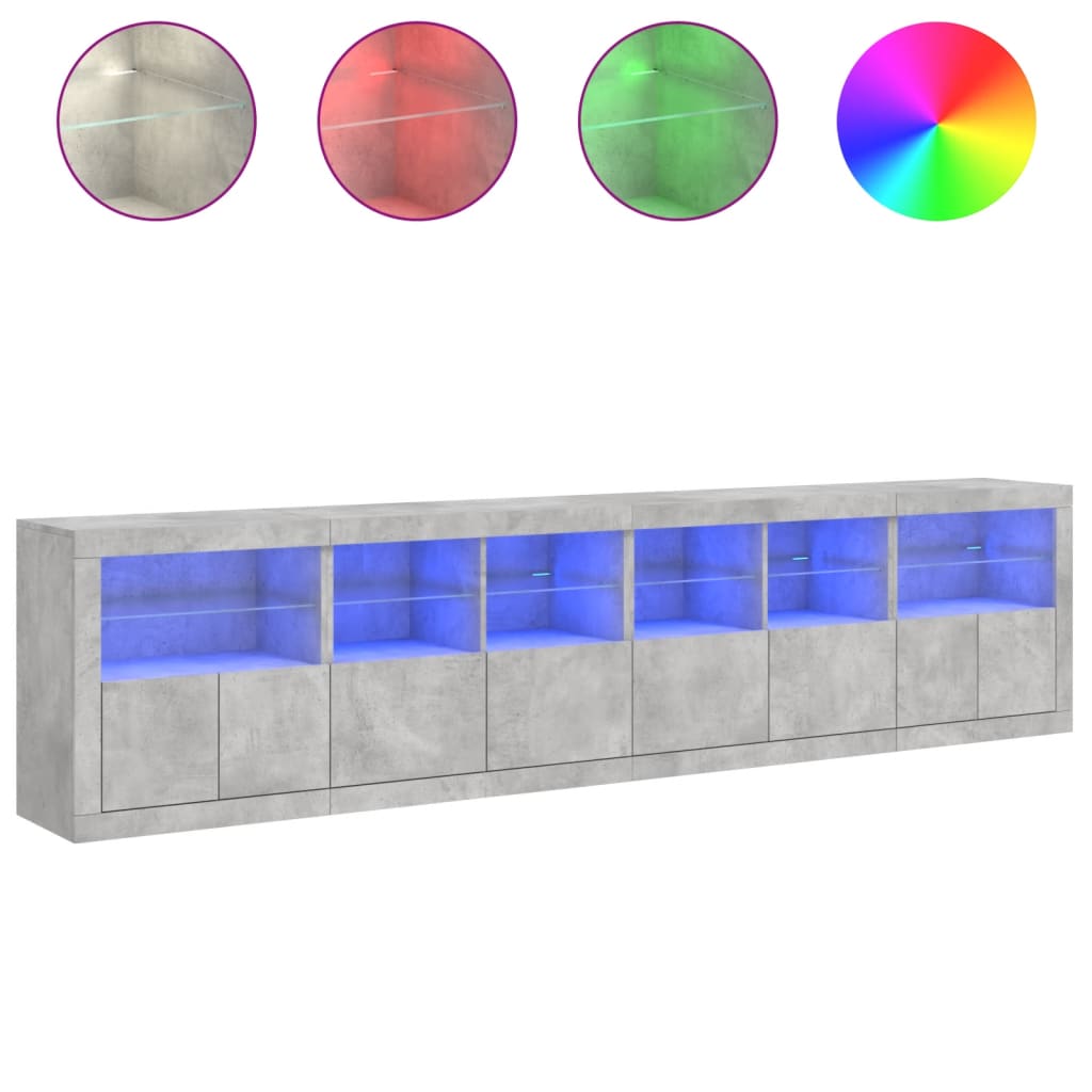 Komoda s LED svjetlima siva boja betona 283x37x67 cm