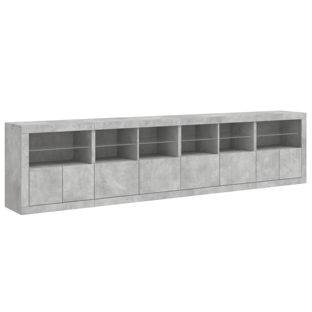 Komoda s LED svjetlima siva boja betona 283x37x67 cm