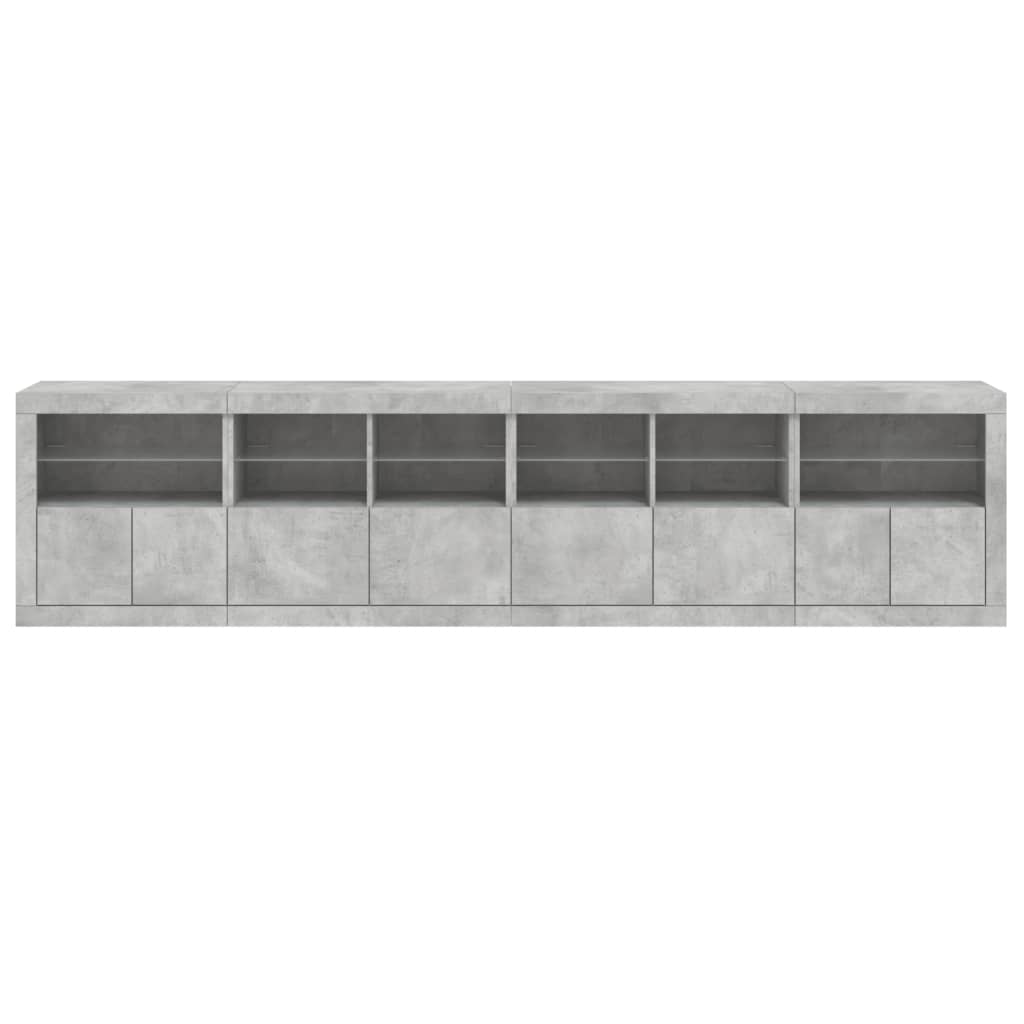 Komoda s LED svjetlima siva boja betona 283x37x67 cm
