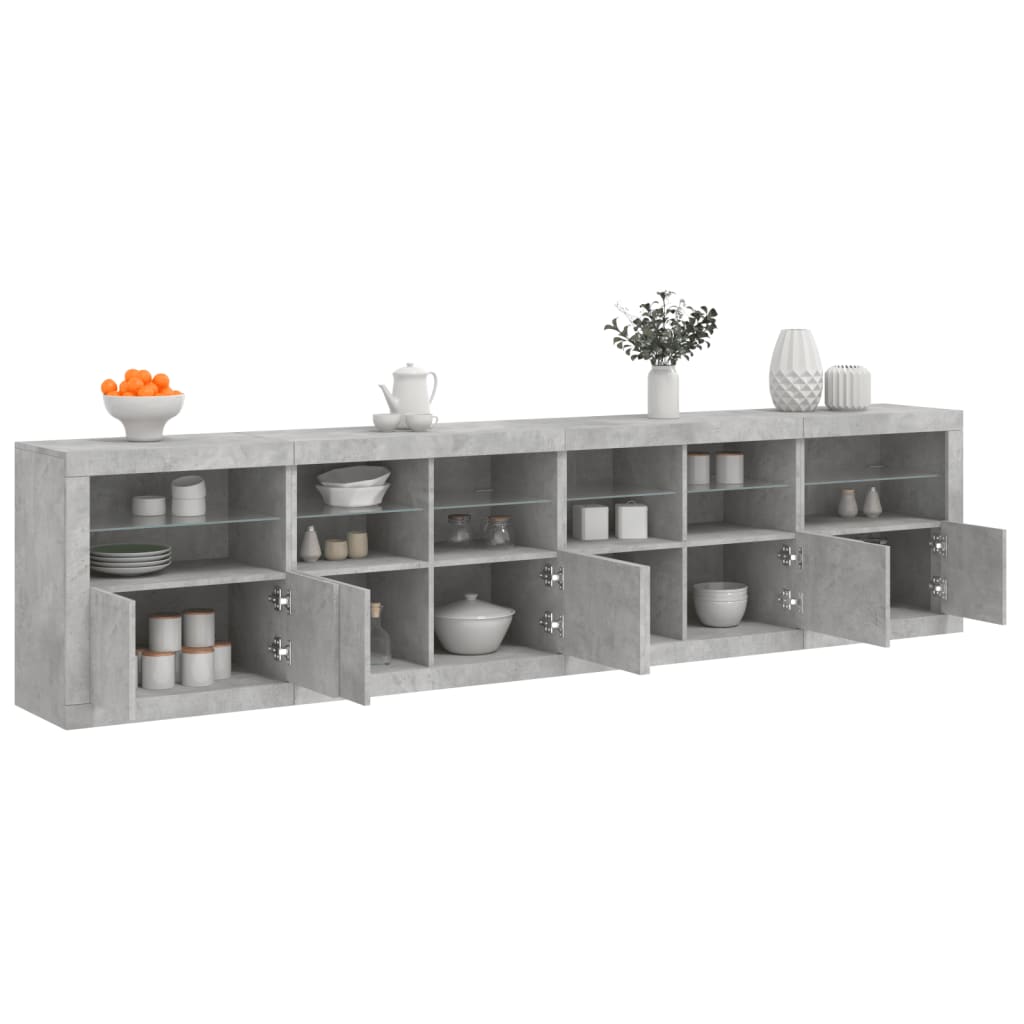Komoda s LED svjetlima siva boja betona 283x37x67 cm