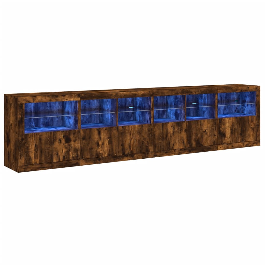 Komoda s LED svjetlima boja dimljenog hrasta 283x37x67 cm