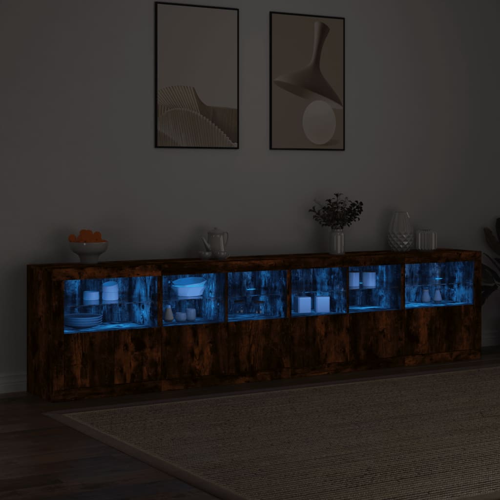 Komoda s LED svjetlima boja dimljenog hrasta 283x37x67 cm