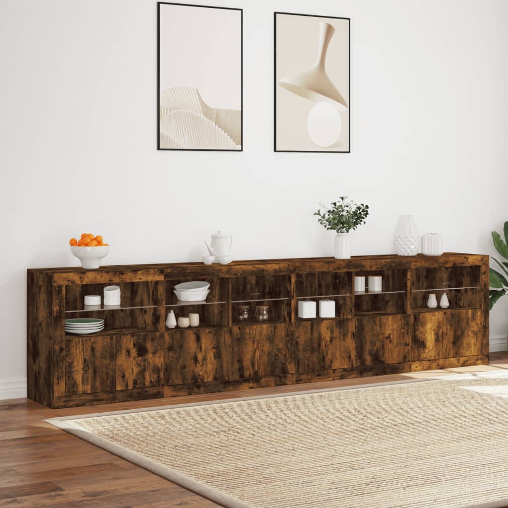 Komoda s LED svjetlima boja dimljenog hrasta 283x37x67 cm