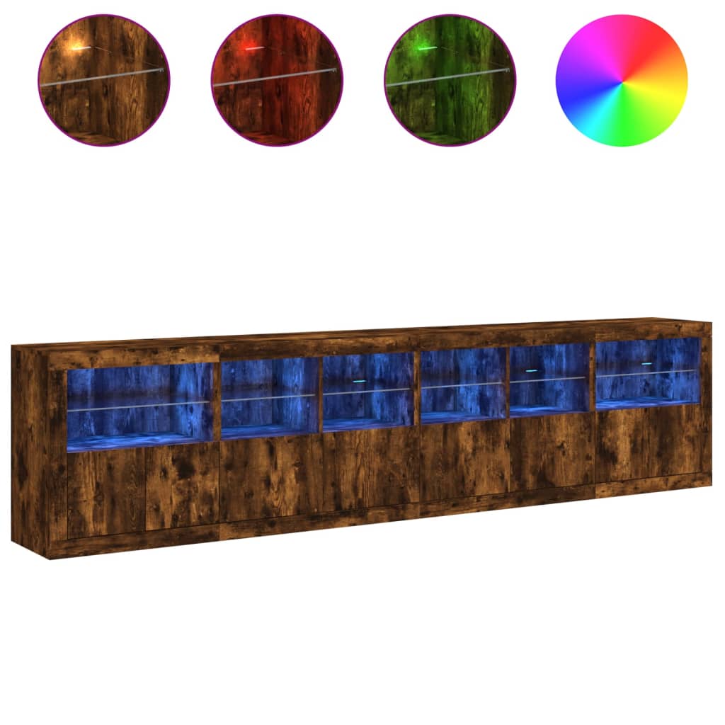 Komoda s LED svjetlima boja dimljenog hrasta 283x37x67 cm
