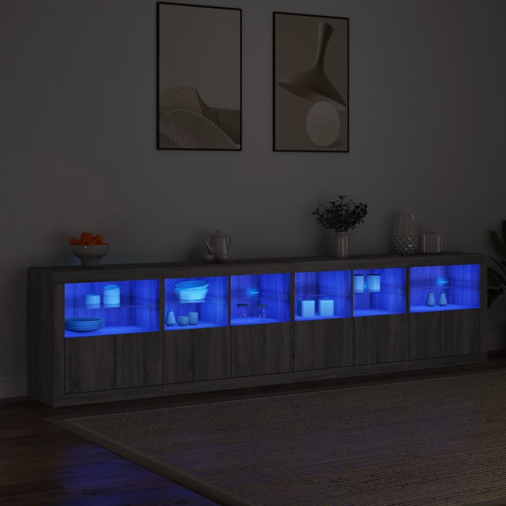 Komoda s LED svjetlima boja sivog hrasta 283x37x67 cm