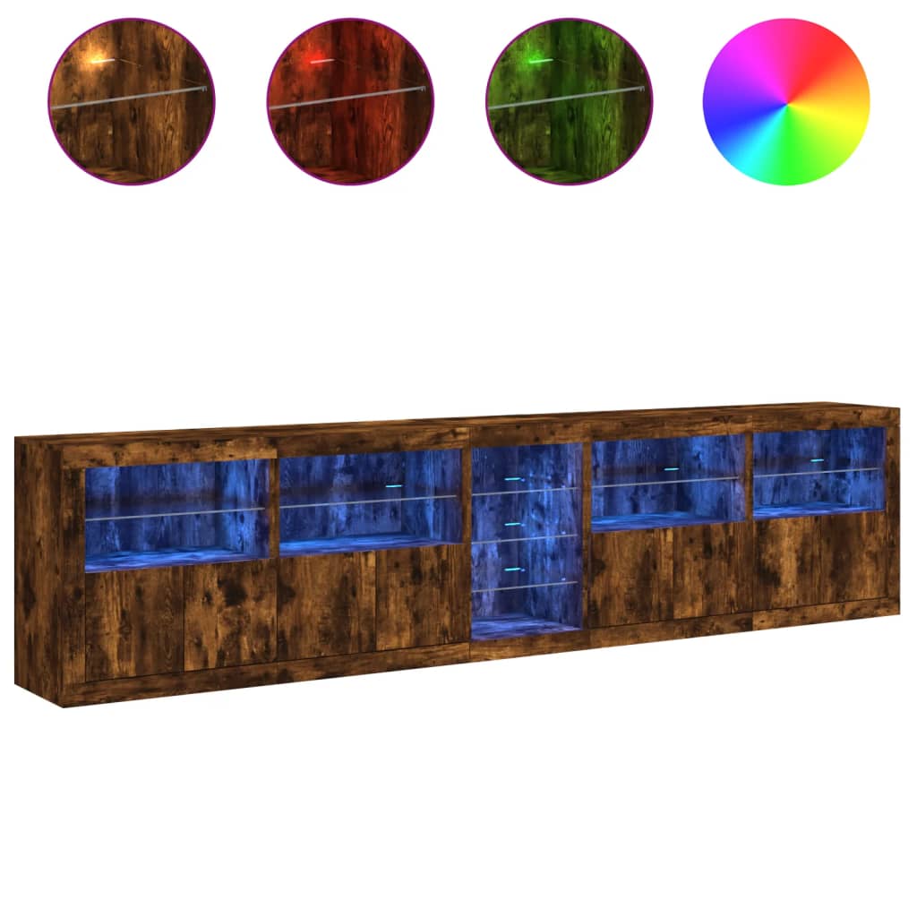 Komoda s LED svjetlima boja dimljenog hrasta 283x37x67 cm