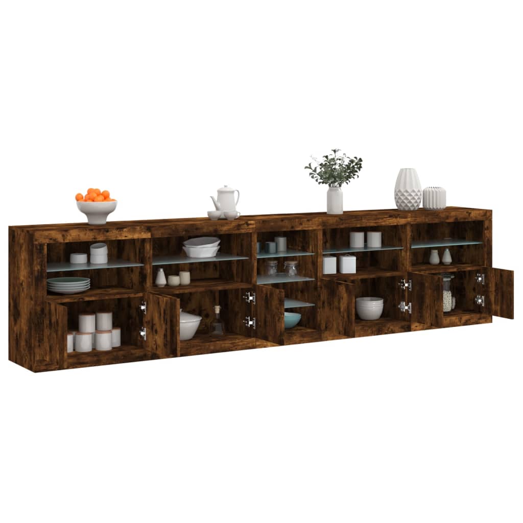 Komoda s LED svjetlima boja dimljenog hrasta 283x37x67 cm