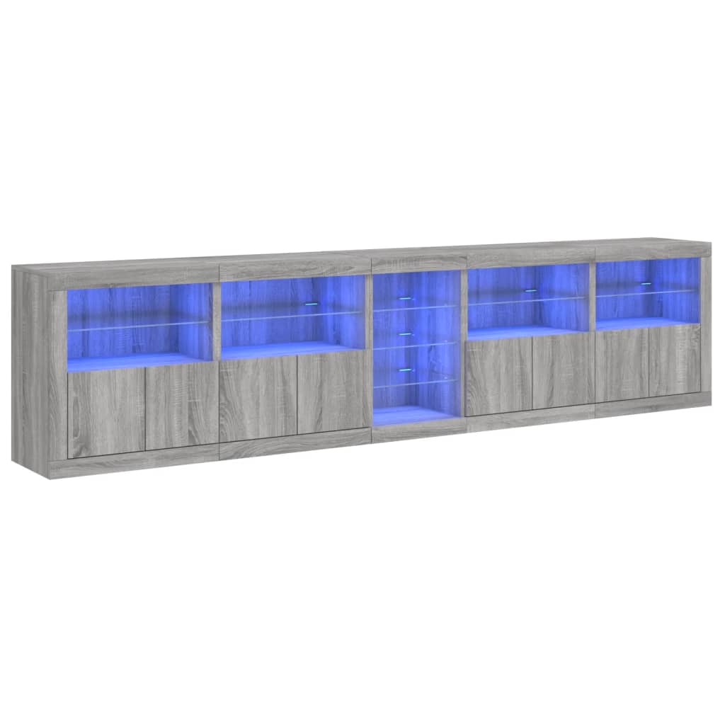 Komoda s LED svjetlima boja sivog hrasta 283x37x67 cm