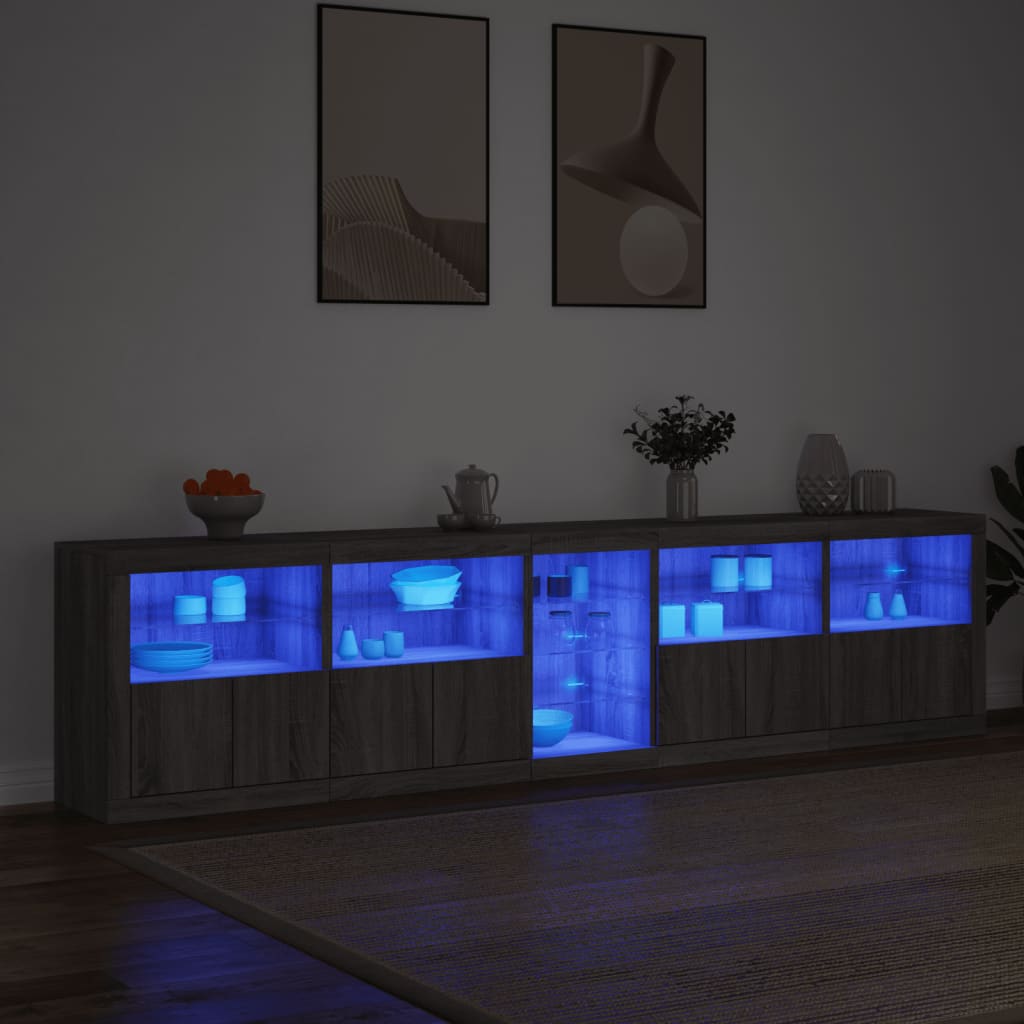 Komoda s LED svjetlima boja sivog hrasta 283x37x67 cm
