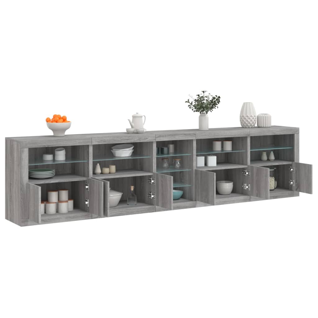 Komoda s LED svjetlima boja sivog hrasta 283x37x67 cm