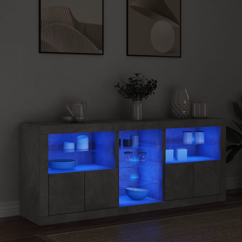 Komoda s LED svjetlima siva boja betona 162 x 37 x 67 cm