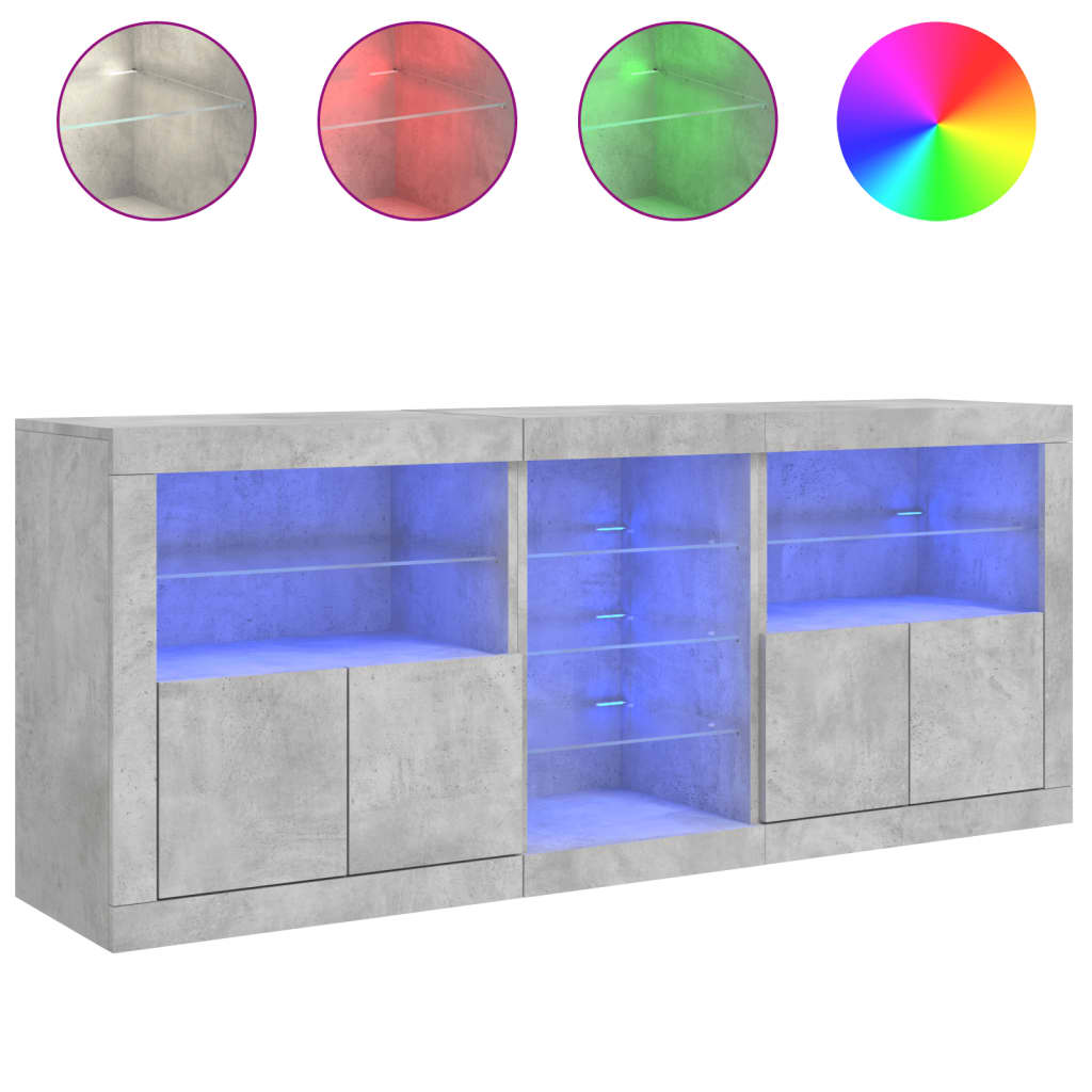 Komoda s LED svjetlima siva boja betona 162 x 37 x 67 cm