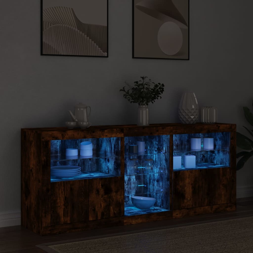 Komoda s LED svjetlima boja dimljenog hrasta 162 x 37x 67 cm