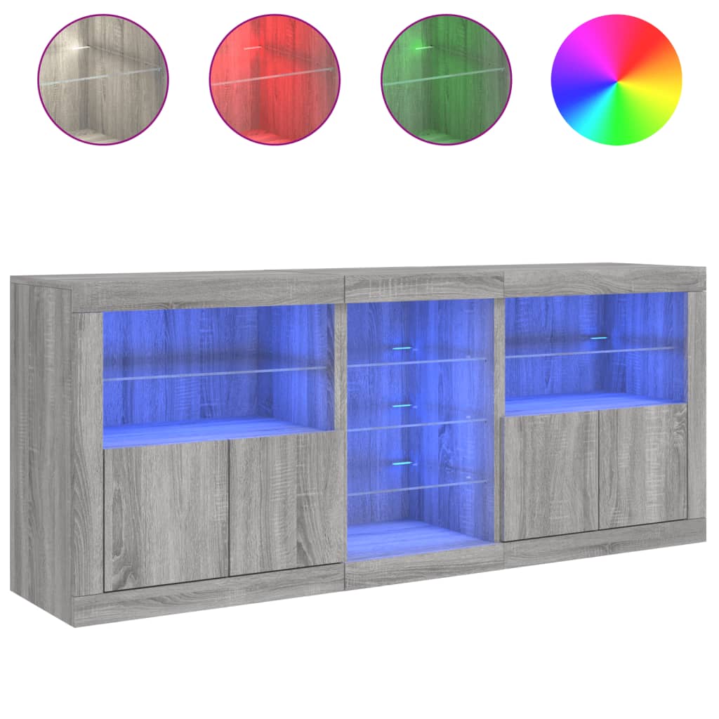 Komoda s LED svjetlima boja sivog hrasta 162 x 37 x 67 cm