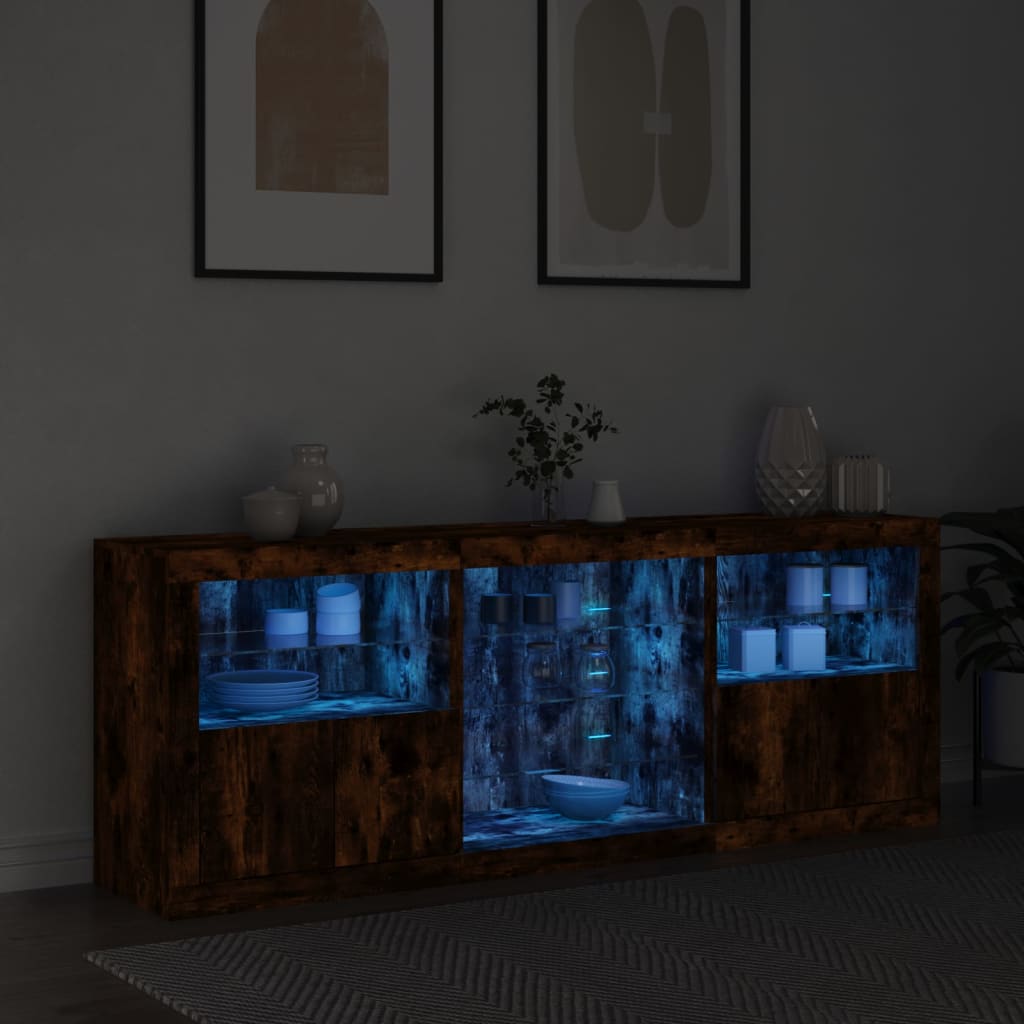 Komoda s LED svjetlima boja dimljenog hrasta 181,5x37x67 cm