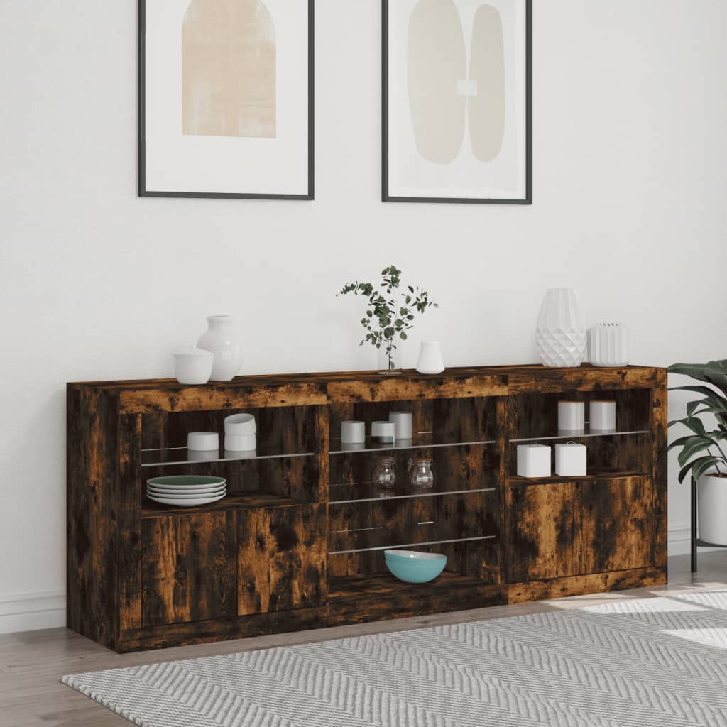 Komoda s LED svjetlima boja dimljenog hrasta 181,5x37x67 cm