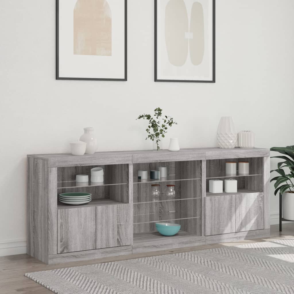 Komoda s LED svjetlima boja sivog hrasta 181,5x37x67 cm