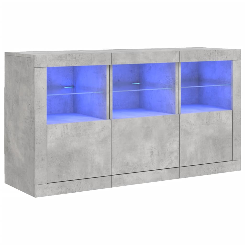 Komoda s LED svjetlima siva boja betona 123x37x67 cm