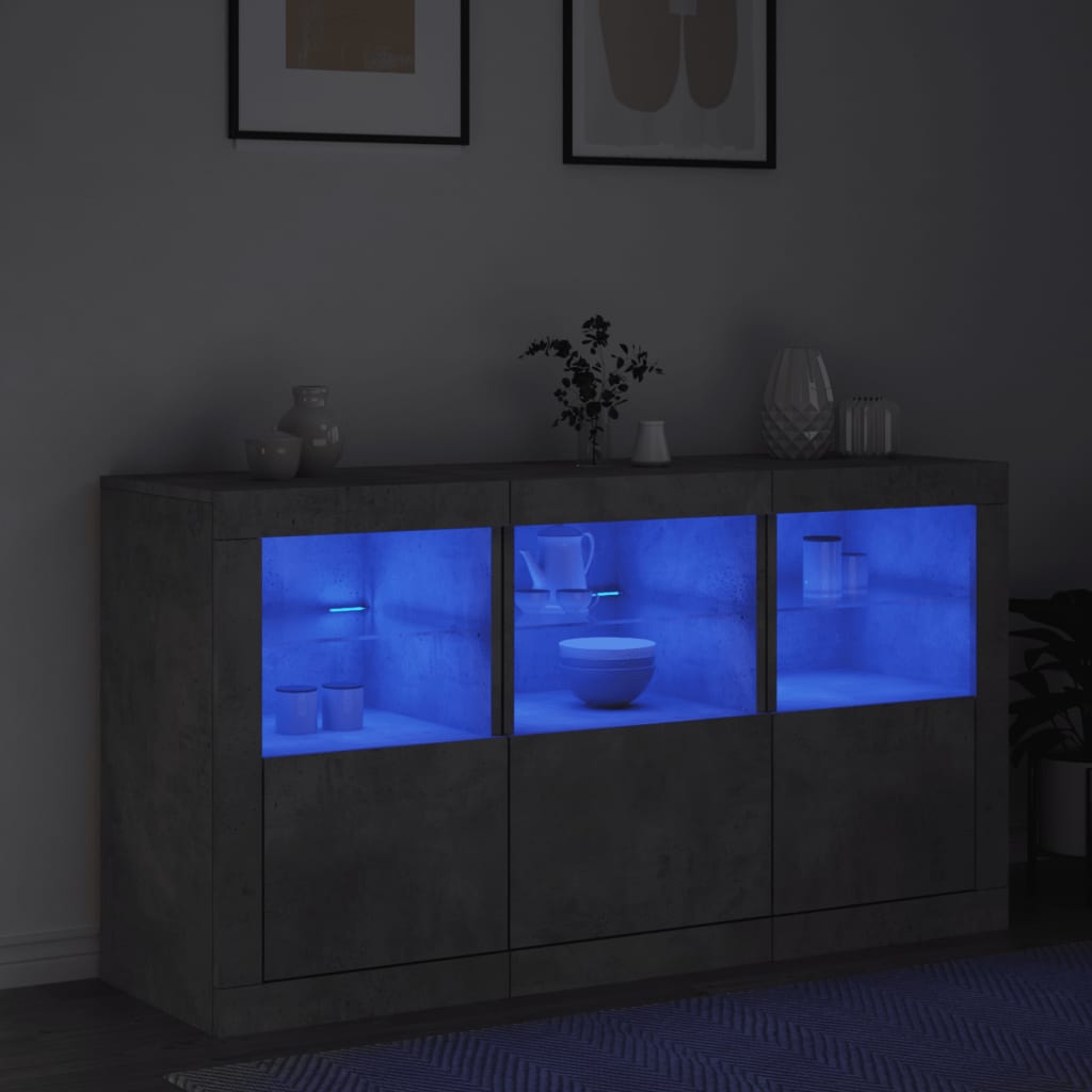 Komoda s LED svjetlima siva boja betona 123x37x67 cm
