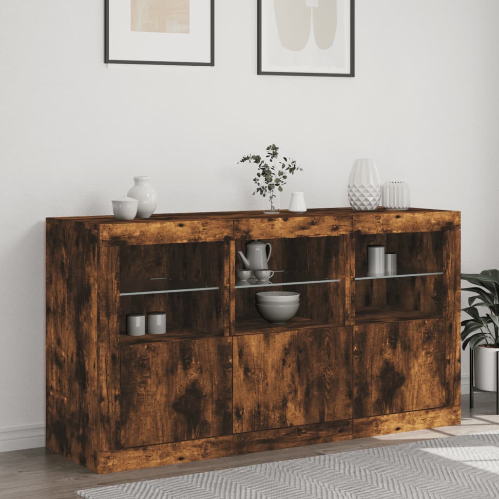 Komoda s LED svjetlima boja dimljenog hrasta 123x37x67 cm