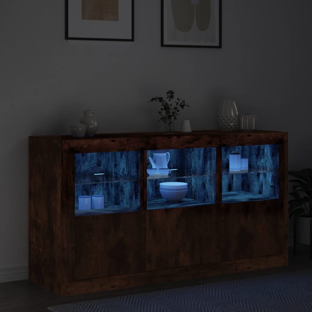 Komoda s LED svjetlima boja dimljenog hrasta 123x37x67 cm