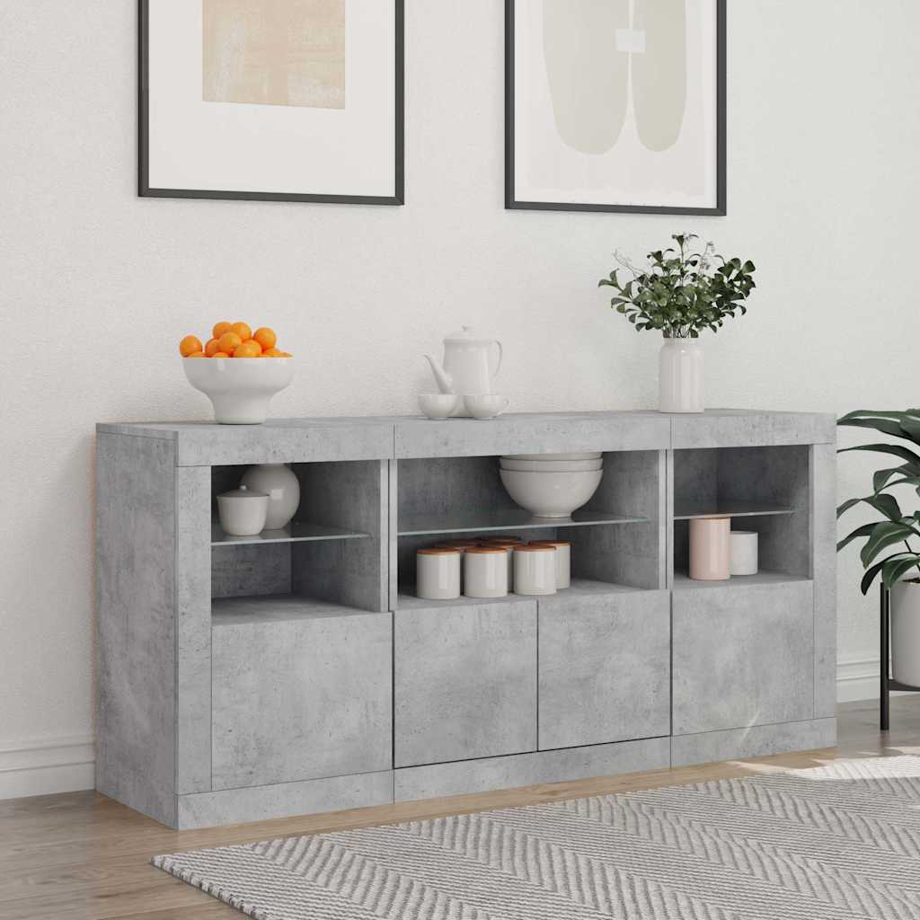 Komoda s LED svjetlima siva boja betona 142,5x37x67 cm