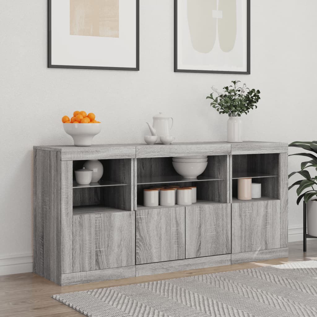 Komoda s LED svjetlima boja sivog hrasta 142,5x37x67 cm