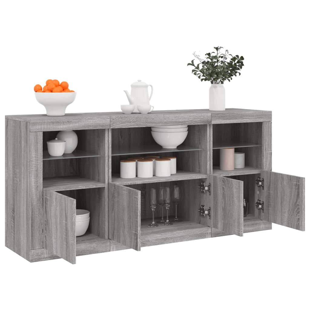 Komoda s LED svjetlima boja sivog hrasta 142,5x37x67 cm