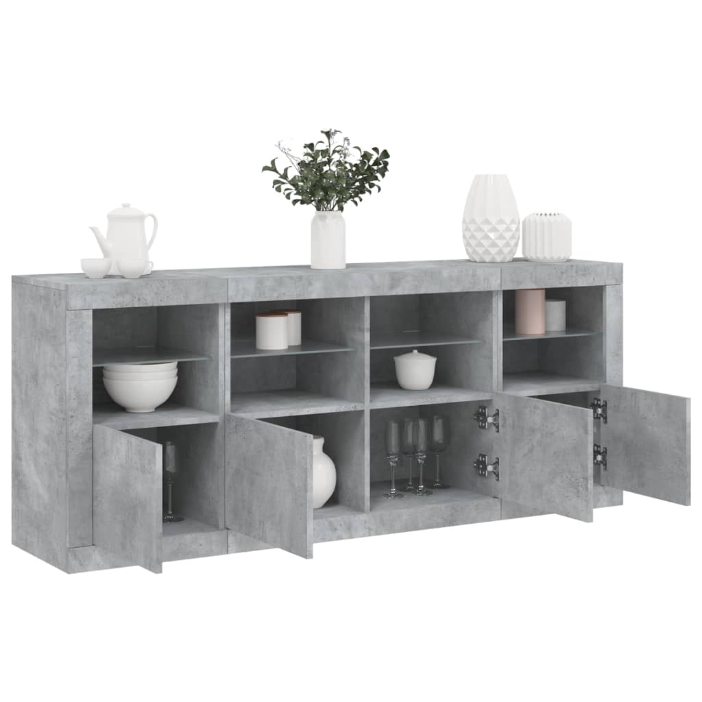 Komoda s LED svjetlima siva boja betona 163x37x67 cm