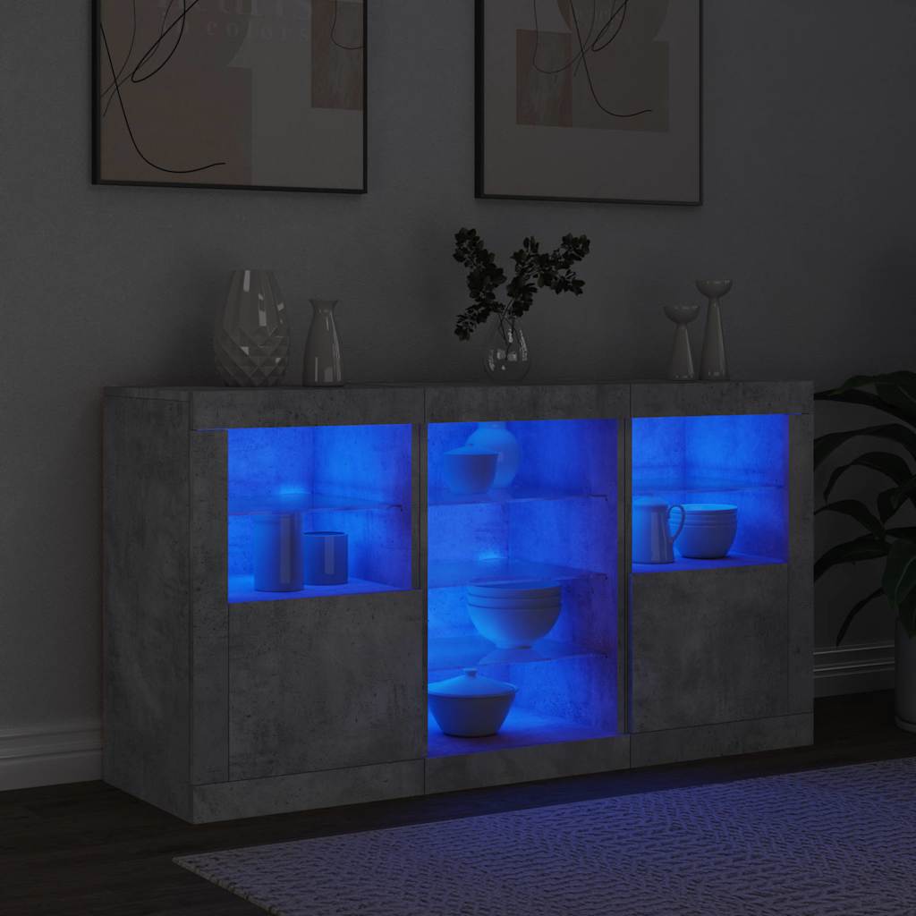 Komoda s LED svjetlima siva boja betona 123x37x67 cm