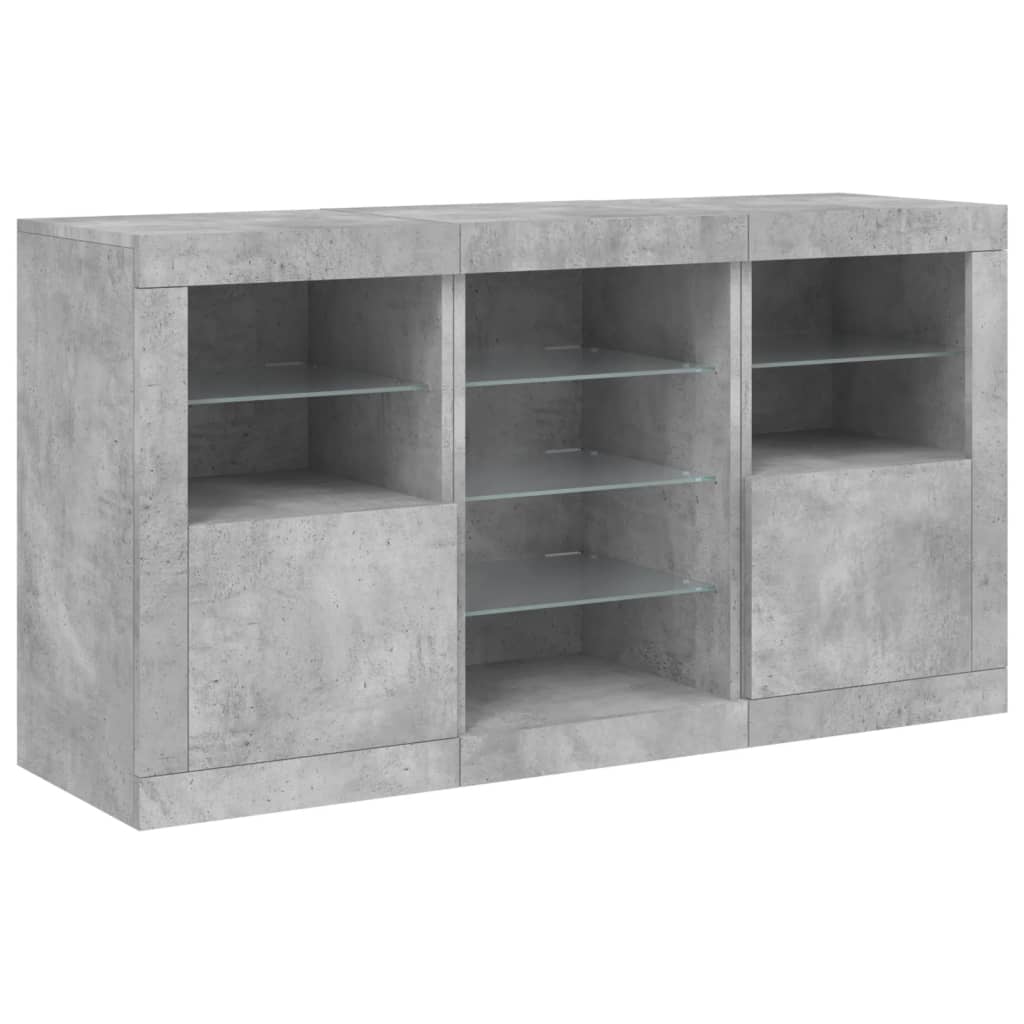 Komoda s LED svjetlima siva boja betona 123x37x67 cm