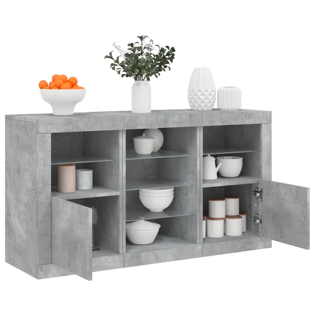 Komoda s LED svjetlima siva boja betona 123x37x67 cm