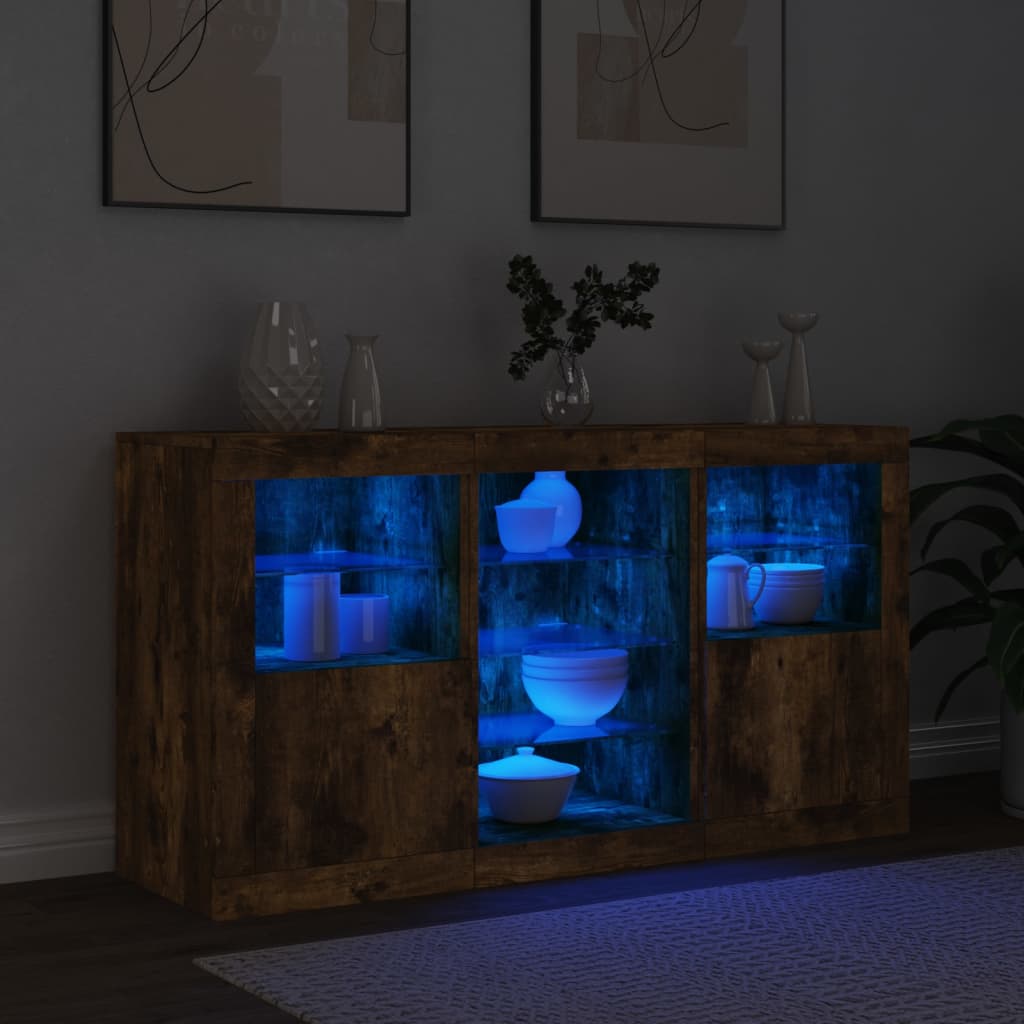 Komoda s LED svjetlima boja dimljenog hrasta 123x37x67 cm