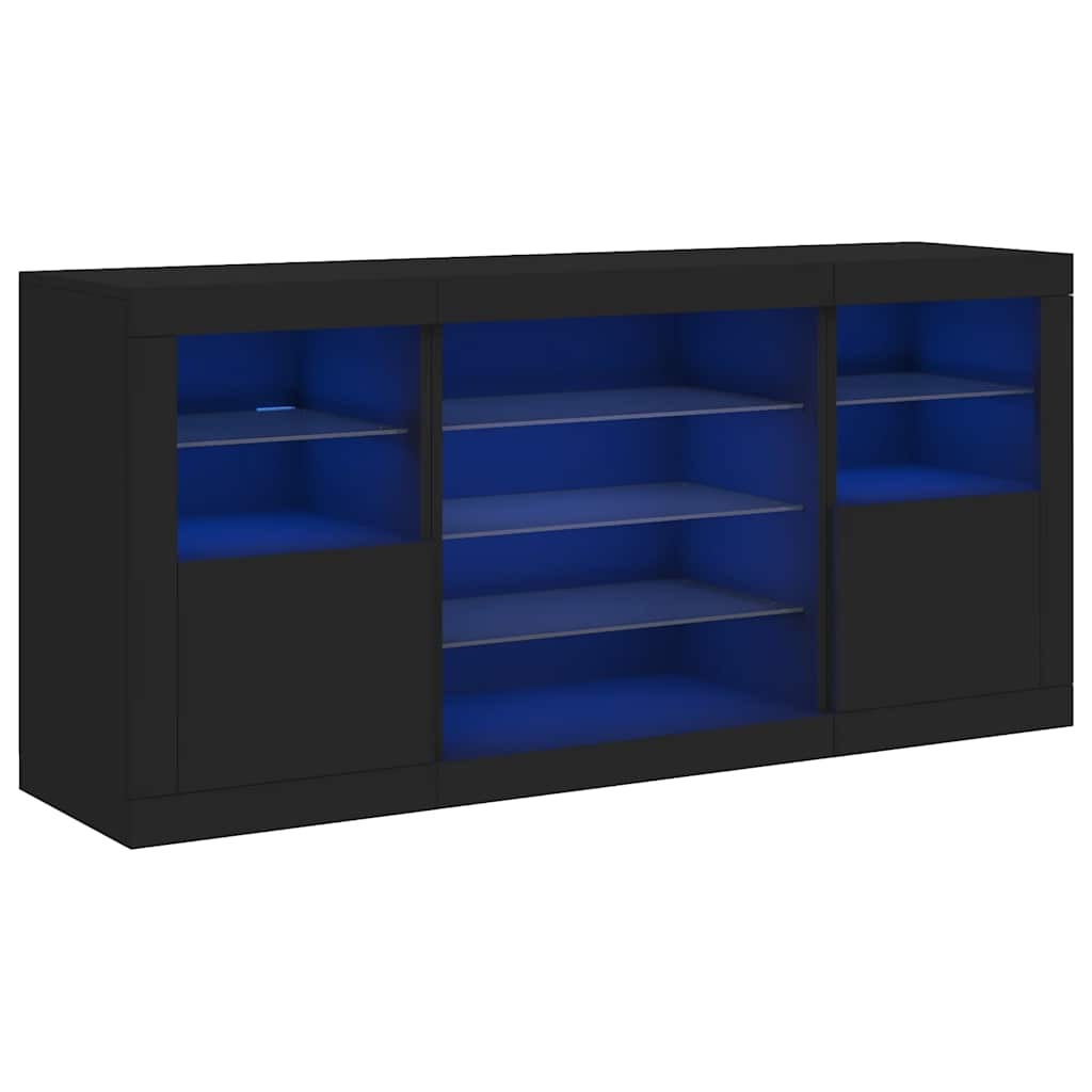 Komoda s LED svjetlima crna 142,5 x 37 x 67 cm
