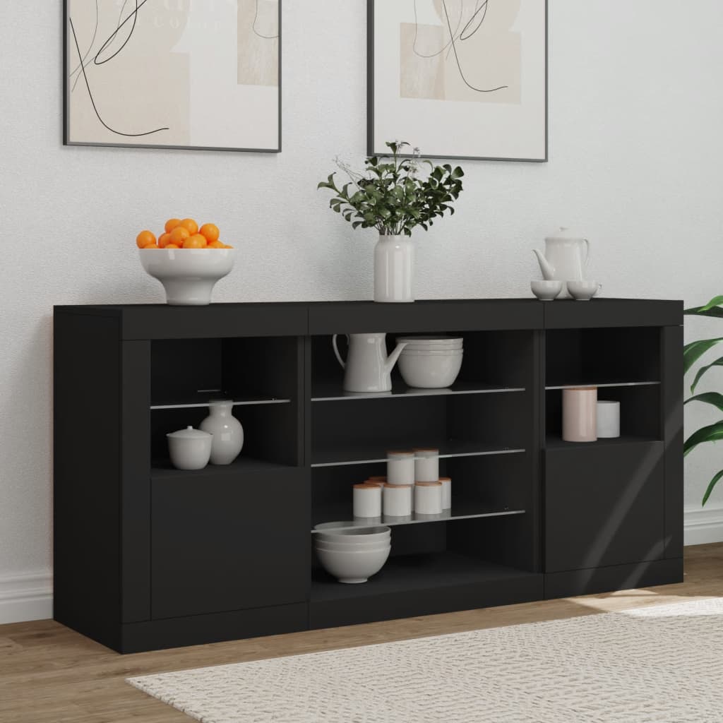 Komoda s LED svjetlima crna 142,5 x 37 x 67 cm