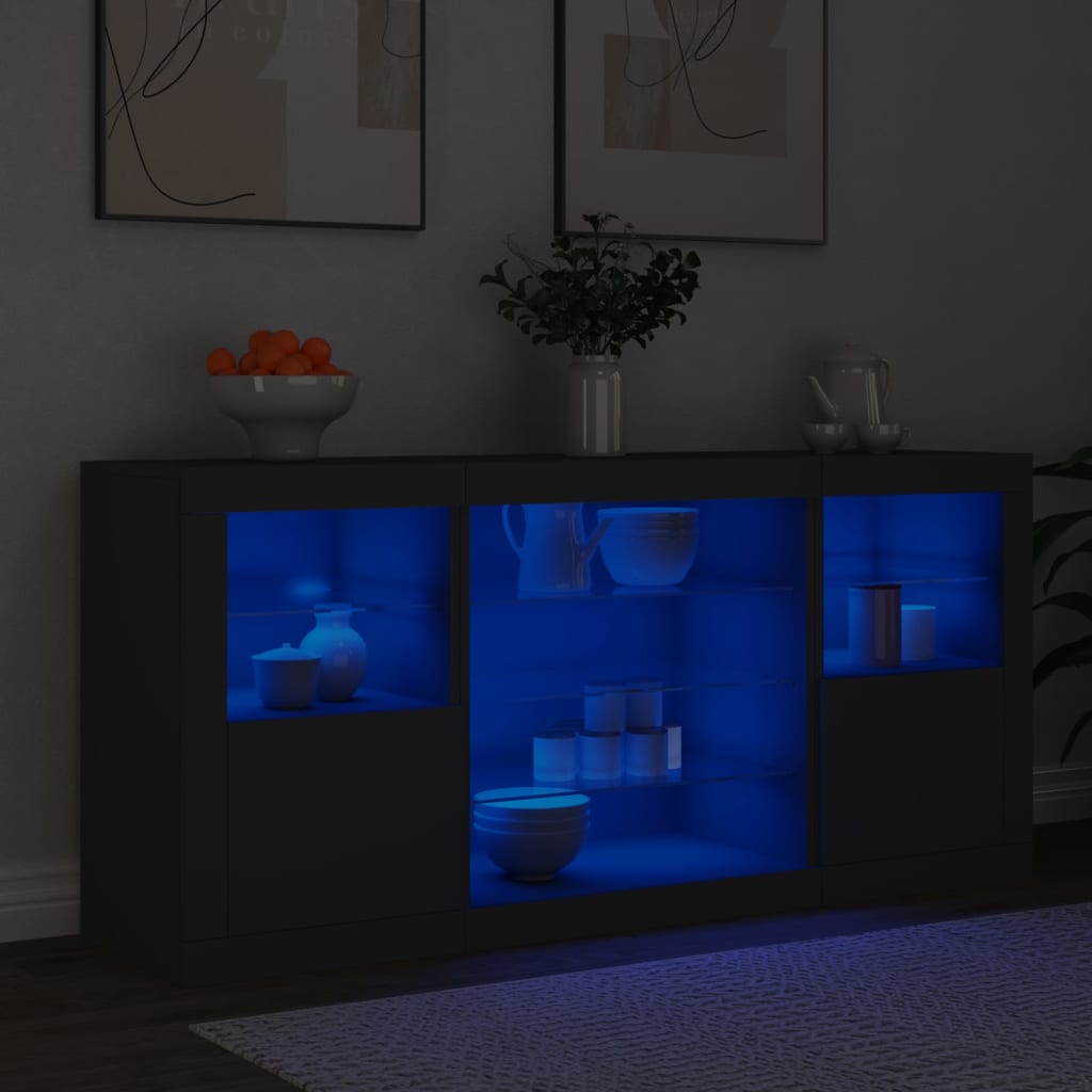 Komoda s LED svjetlima crna 142,5 x 37 x 67 cm