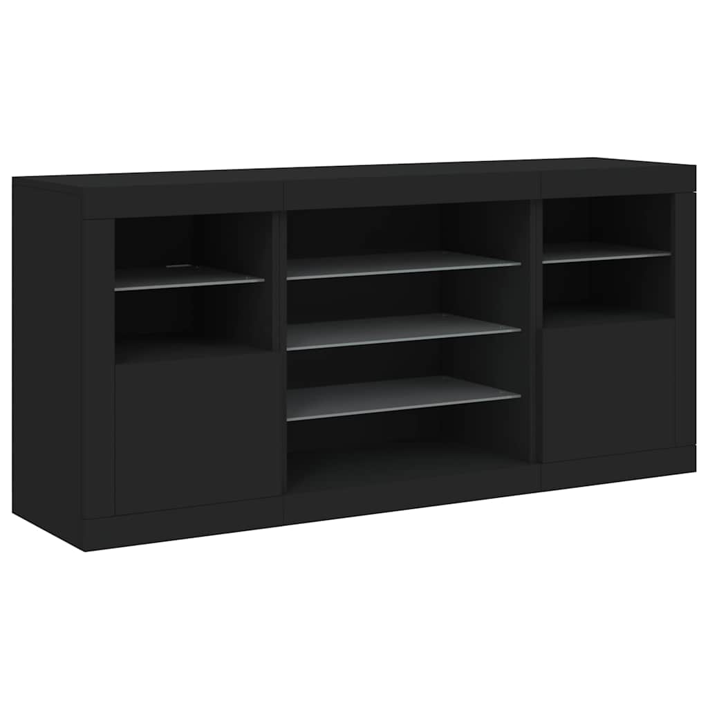 Komoda s LED svjetlima crna 142,5 x 37 x 67 cm