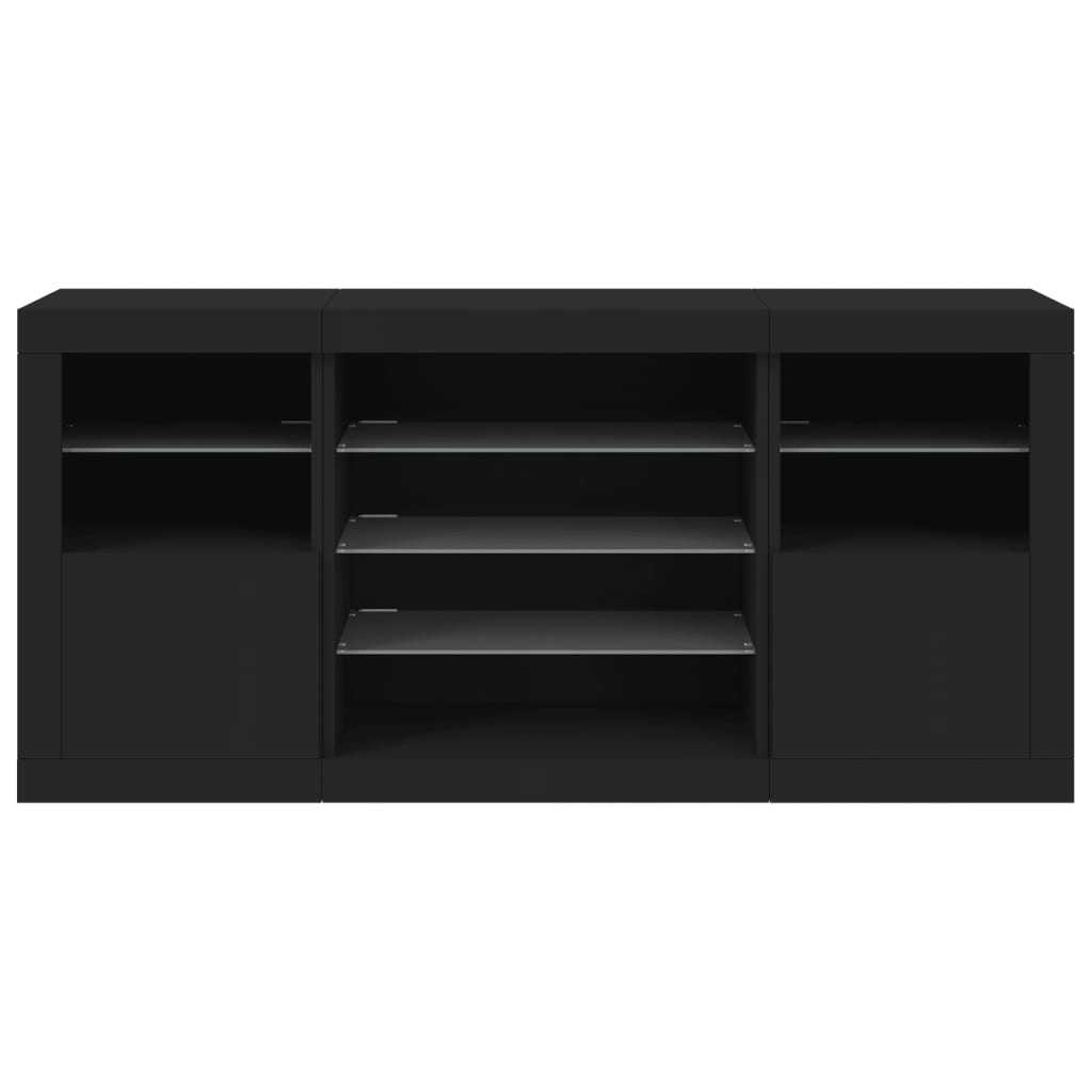 Komoda s LED svjetlima crna 142,5 x 37 x 67 cm