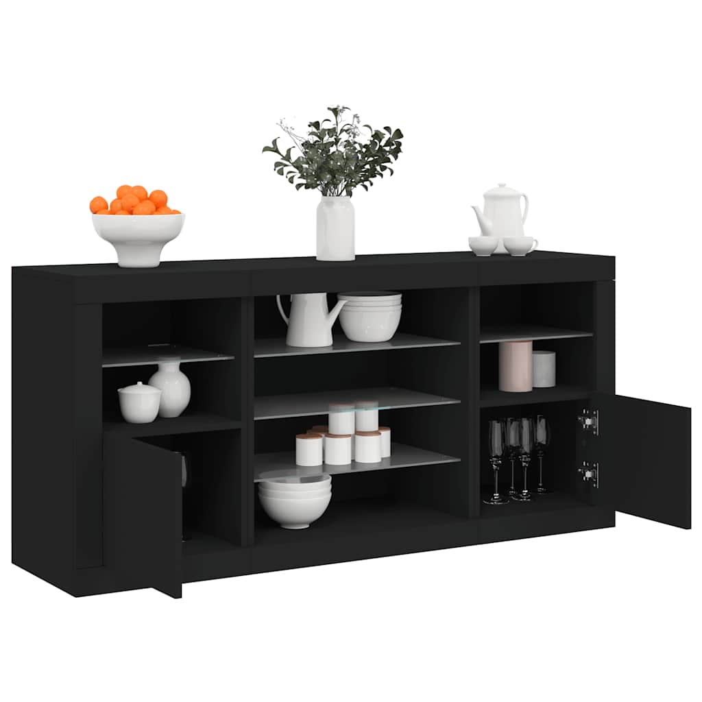 Komoda s LED svjetlima crna 142,5 x 37 x 67 cm
