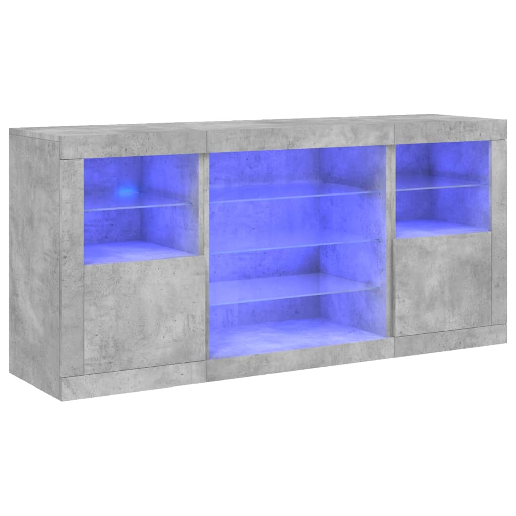 Komoda s LED svjetlima siva boja betona 142,5x37x67 cm