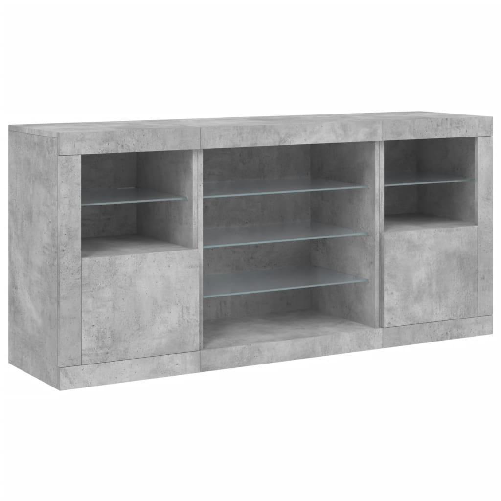 Komoda s LED svjetlima siva boja betona 142,5x37x67 cm