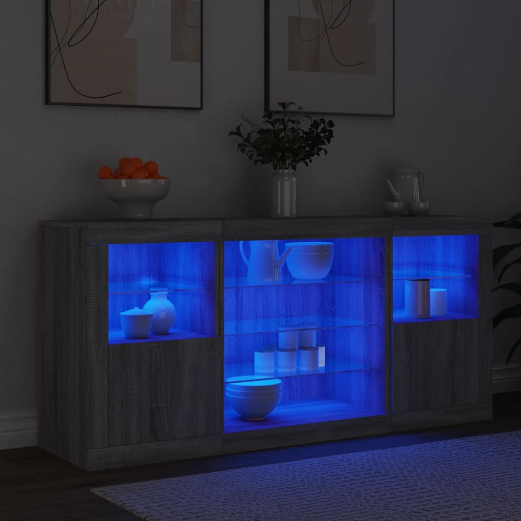 Komoda s LED svjetlima boja sivog hrasta 142,5x37x67 cm