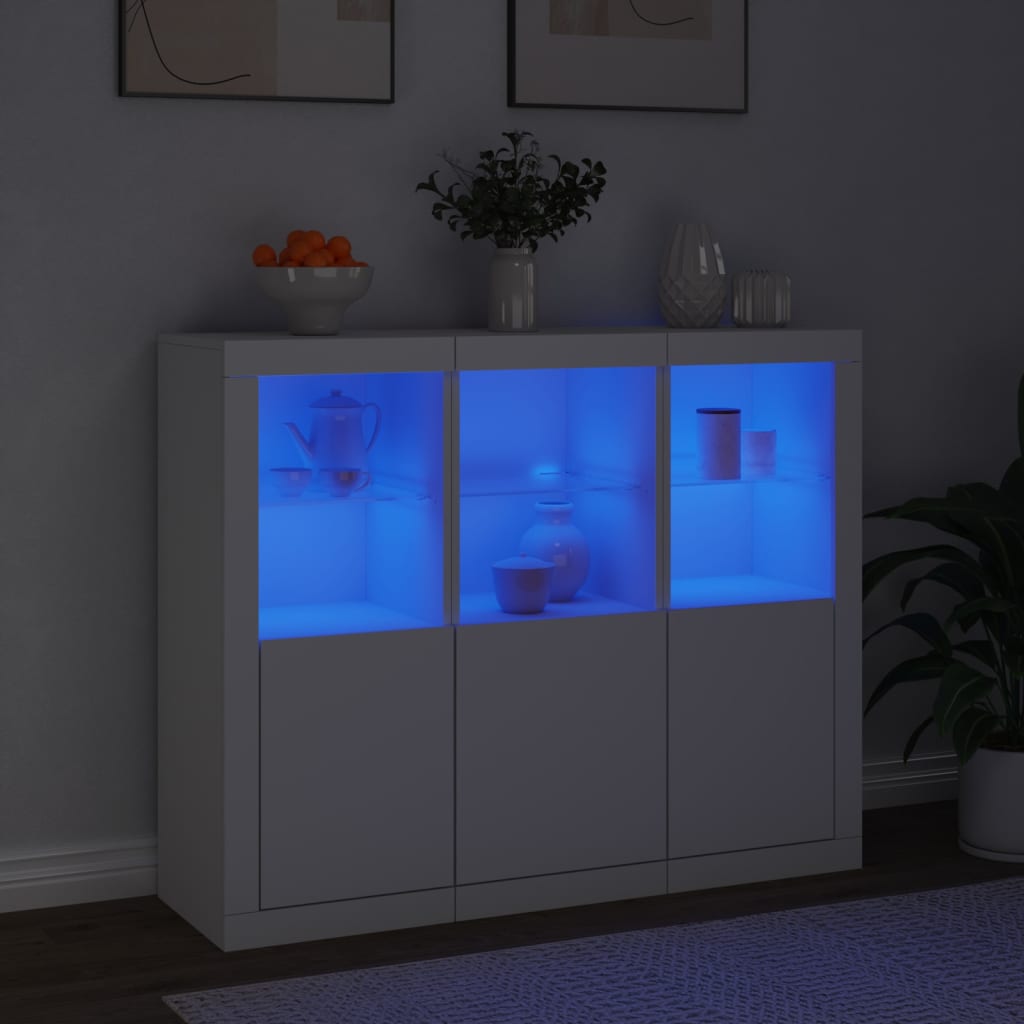 Komode s LED svjetlima 3 kom bijele od konstruiranog drva