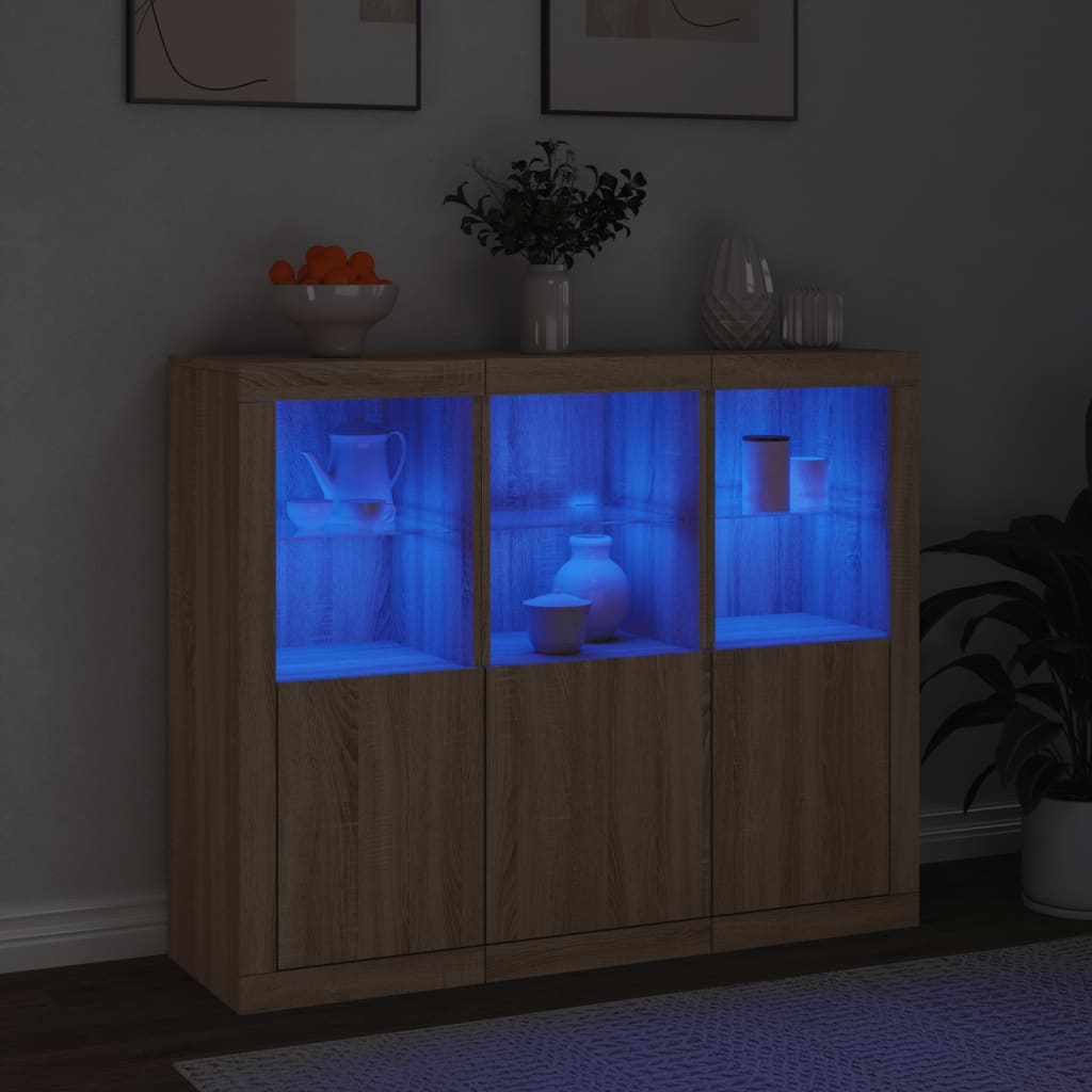 Komode s LED svjetlima 3 kom boja hrasta sonome