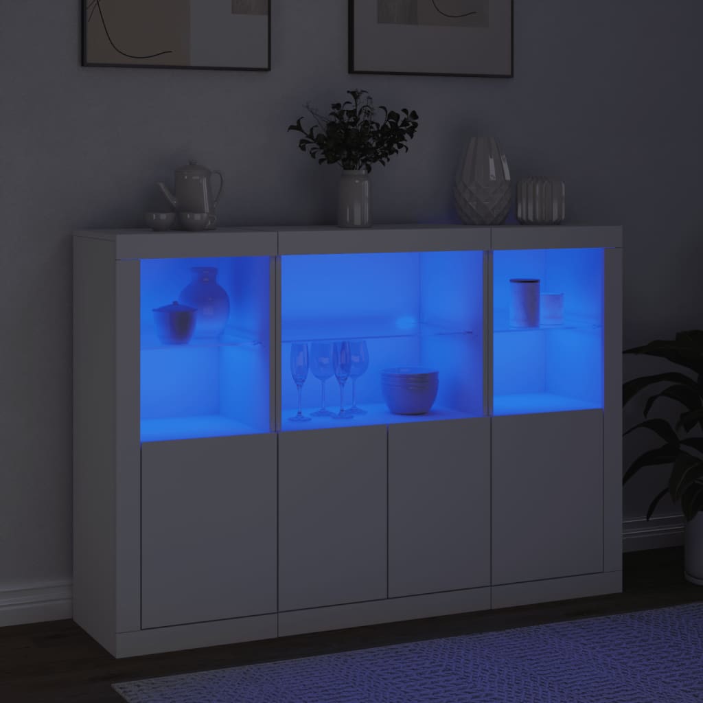 Komode s LED svjetlima 3 kom bijele od konstruiranog drva