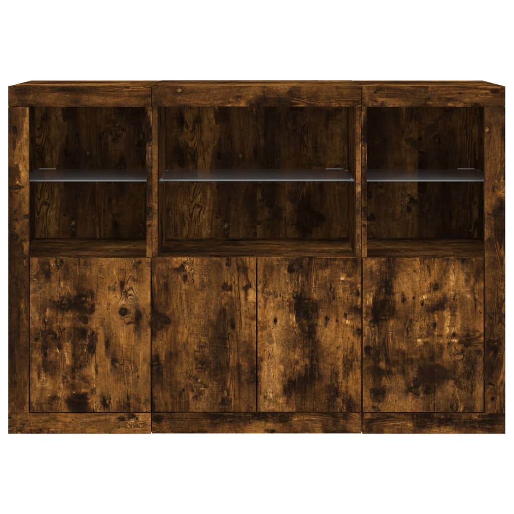 Komode s LED svjetlima 3 kom boja dimljenog hrasta