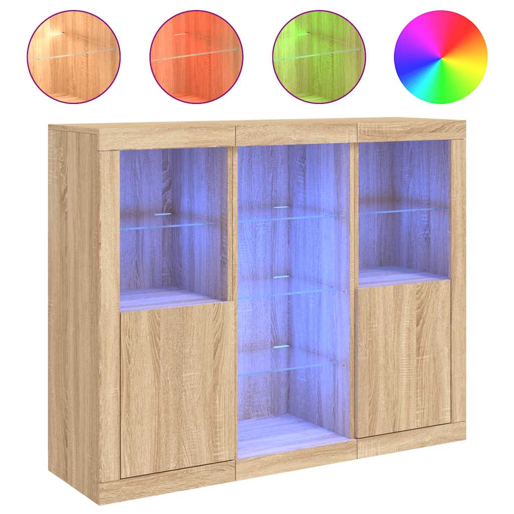 Komode s LED svjetlima 3 kom boja hrasta sonome