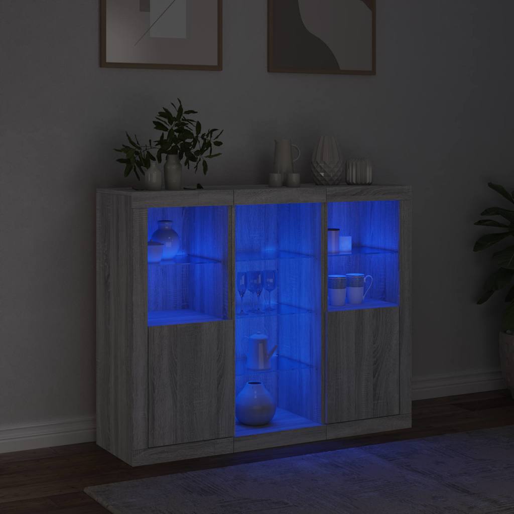 Komode s LED svjetlima 3 kom boja sivog hrasta